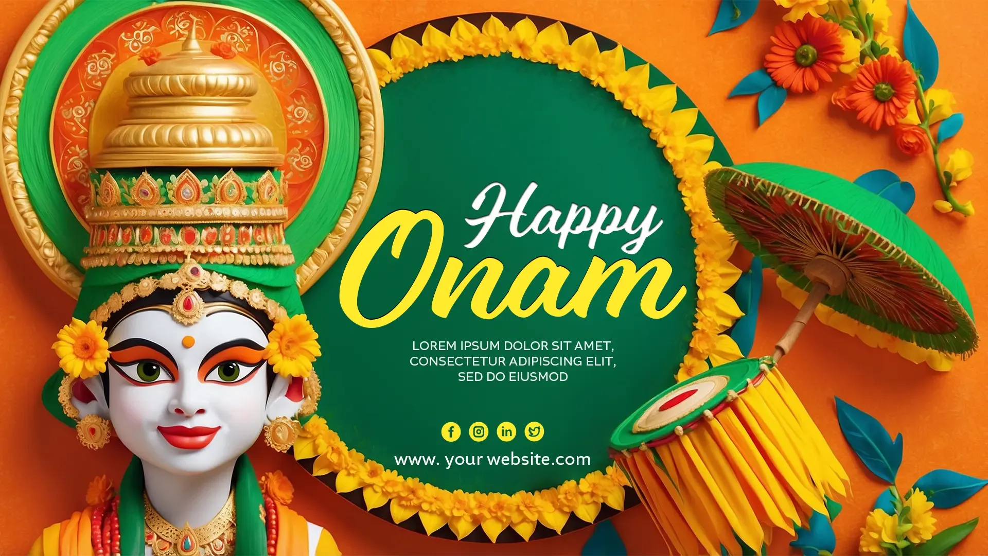 Happy Onam Banner Featuring Traditional Kerala Elements image